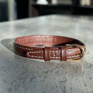 Brown Leather Bracelet with Gold Buckle